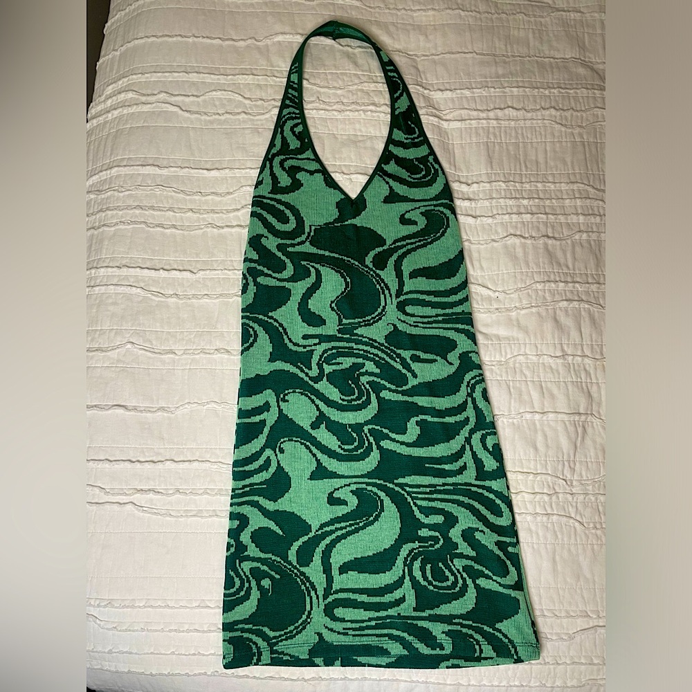 Pull & Bear Green Patterned Halter Dress